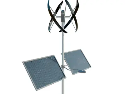 votovoltaic and wind power hybrid eletric pole power plant Low-poly 3D model