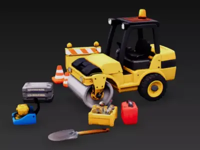 Mini Construction Road Roller - Stylized 3D Vehicle - PBR Low-poly 3D model