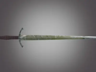Damaged bastard sword PBR low poly game-ready Low-poly 3D model