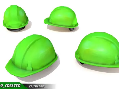 Worker Helmet Green Safety Helmet Lowpoly 3d model Low-poly 3D model
