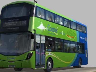 Wrightbus Streetdeck Coaster Green livery Low-poly 3D model
