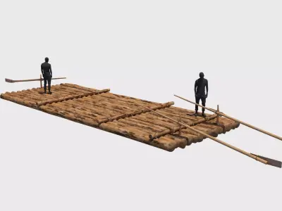 European historic river raft Low-poly 3D model