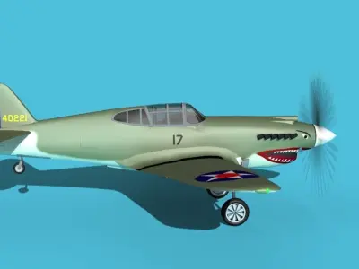 Curtiss P-40B Warhawk V03 USAAF 3D model