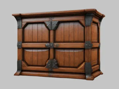 Wooden cabinet Medieval Furniture interior decor Low-poly 3D model