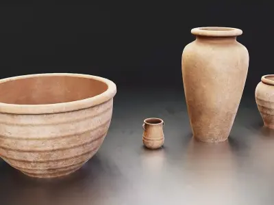 Ancient Clay Pottery Set Low-poly 3D model