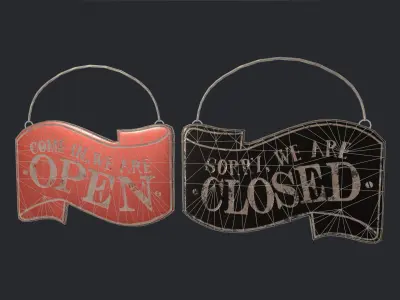 Open-Closed Sign - Vintage Open-Closed Sign - Red and Black Sign Low-poly 3D model