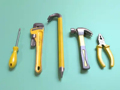 Tool Kit with Crowbar Low-poly 3D model