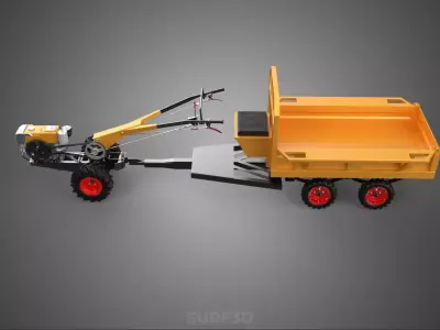 DUAL AXLE TRAILER VEHICLE TRACTOR CART CARGO LOAD BED TROLLEY WD 3D model