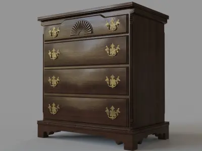 Asian Dark Brown Mahogany Dresser 3D model