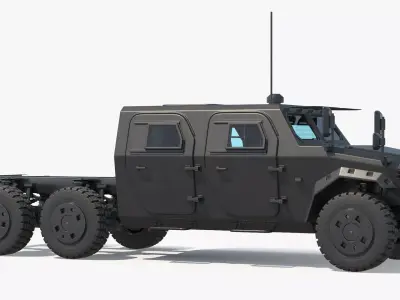 Military Off Road Chassis Truck Black Simplified 3D model