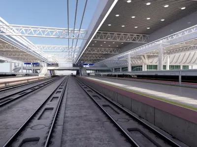 High-Speed Railway Station Low-poly 3D model