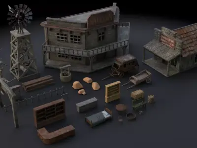 Wild West Asset Pack Low-poly 3D model