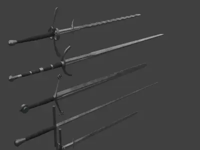 Set of Five Two-Handed Swords Low-poly 3D model