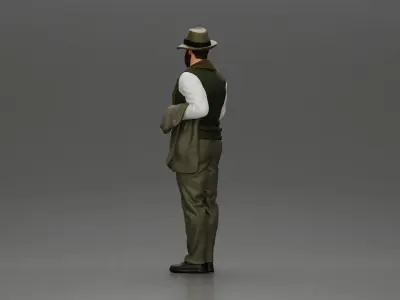 Stylish Man in a Hat slipover and Scarf Holding a Suit 3D print model