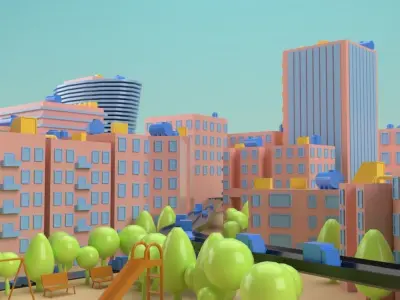 City view of buildings  Low-poly 3D model