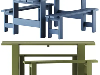 Weekday Table L180 and Bench L140 by Hay 3D model