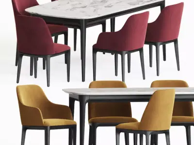 Dining Set table with four chairs and marble top 3D model