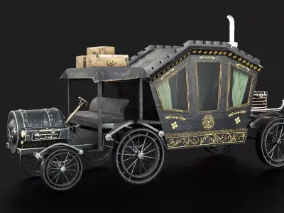Steampunk Engine Old Medieval Carriage Low-poly 3D model