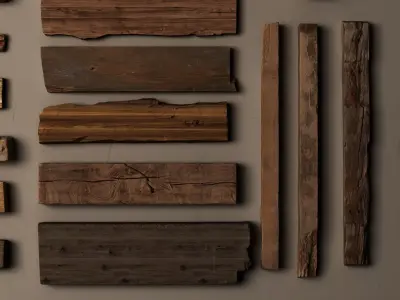 Scanned Reclaimed Old Wood Planks And Rustic Beams Low-poly 3D model