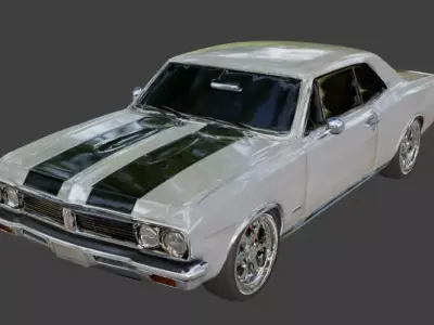 Classic American 1970s White Muscle Coupe 3D Model Low-poly 3D model