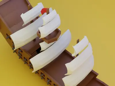 wooden sailing canon ship Low-poly 3D model