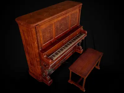 Victorian Upright Piano Set 1897 Low-poly 3D model