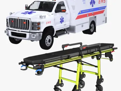 EMS Ambulance and Stretcher Collection 3D model
