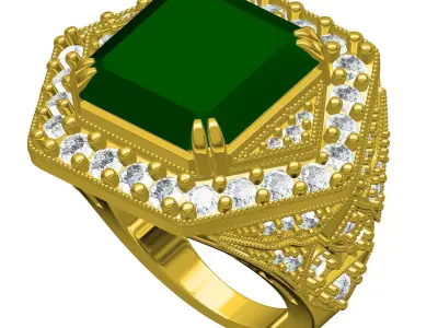Antique Green Emerald Art Deco Engagement Ring for Women 3D print model