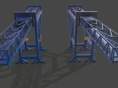 PBR Port Container Crane - Blue  Low-poly 3D model