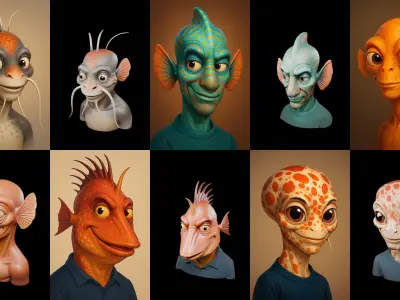 Head Fish bundle 8 pack 100 glb 3D model