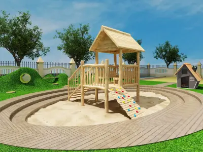 Wooden slides in amusement parks 3D model