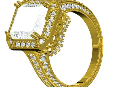 Antique Emerald Stone Round Diamond halo Filigree Ring 3D print model