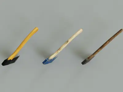  3 modern realistic models of axes in low and high poly  Low-poly 3D model