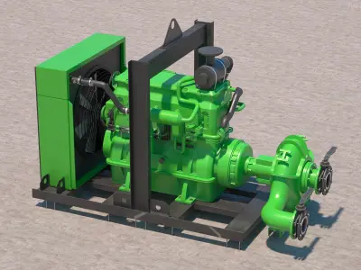 Mobile Diesel Water Pump on Frame 3D model