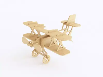 Wooden toy biplane 02 3D model