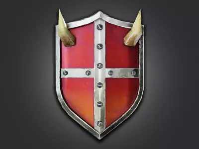 Stylized Crimson Crusader Kite Shield Low-poly 3D model