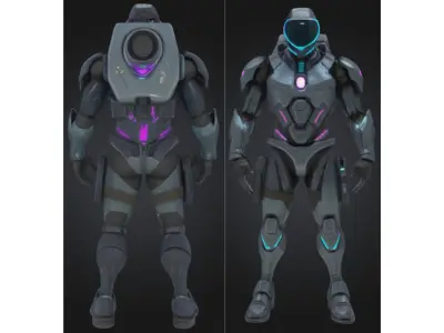 Futuristic Sci Fi Combat Robot Low-poly 3D model