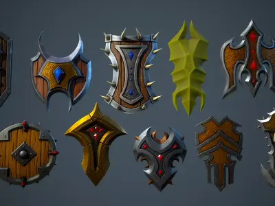 Stylized Fantasy Weapons - Shields Low-poly 3D model