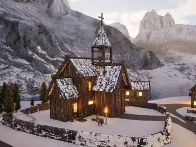 Winter Fjord Village 3D model