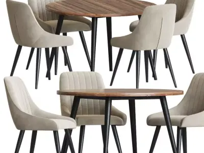Dining Set round table with four chairs 3D model