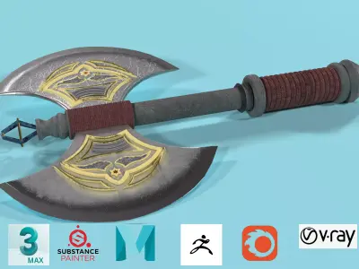 Low poly double sided Viking axe Low-poly 3D model