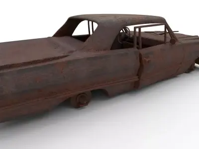 Rusted Vintage Car Wreck Low-poly 3D model