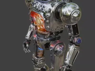 Retro Futuristic Chrome Law Enforcement Automaton 3D Model Low-poly 3D model