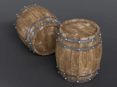 BARREL two wooden barrels with rivets Low-poly 3D model
