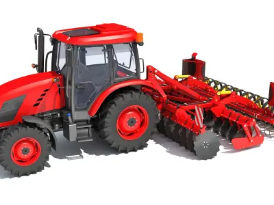 Tractor with Compact Disc Harrow 3D model purchase