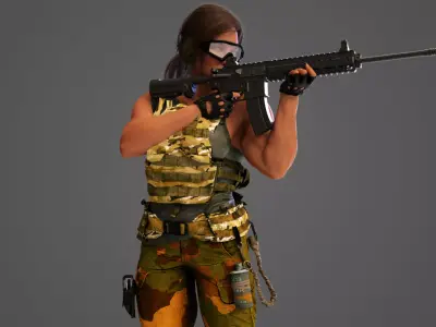 Female Military Soldier 3D model