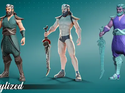 3D Stylized Male Character Warrior - Armored - Rigged Low-poly 3D model