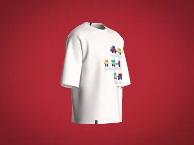 Mens basic oversized t-shirt with train graphic 3D model