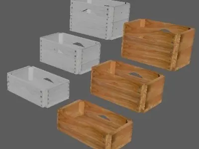 Set wooden boxes of different heights and pallets Low-poly 3D model