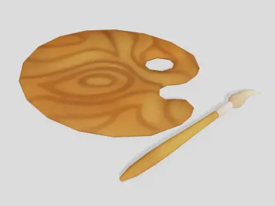 Painting Palette and Brush 3D model